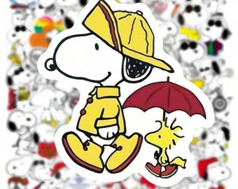 50pcs Snoopy Sticker Pack | Peanuts Woodstock Vinyl Decals | Waterproof Dog Stickers for Laptop, Water Bottle, Planner & Kids Party Favors