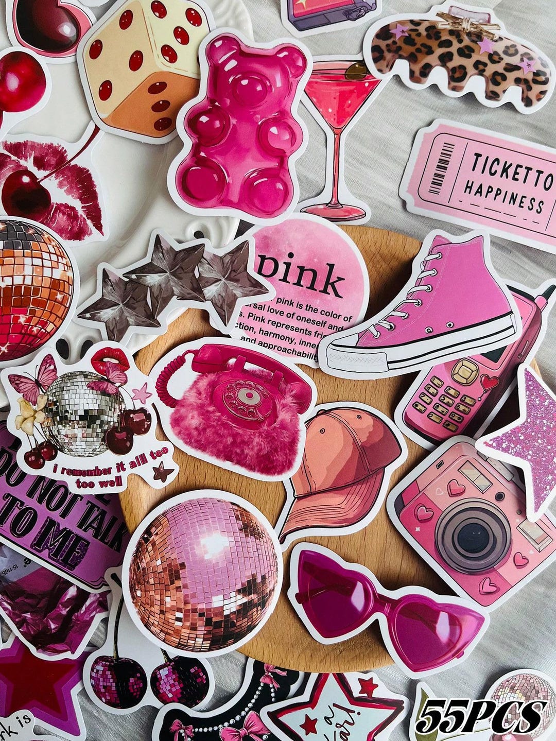 55-piece Pink Sticker Pack: Y2K, Coquette, Disco Ball Decals - Etsy