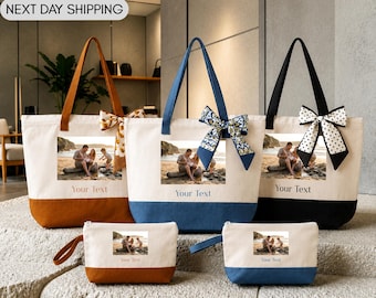 Custom Photo Text Tote Bag, Image Text Bag, Family Photo Gift Tote, Best Friend Memory Bag, Couple Picture Custom Tote, Business Event Bag