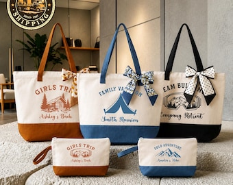 Custom Mountain Trip Tote Bag, Personalized Mountain Vacation Gift, Hiking Tote Bag, Adventure Travel Bag, Camping Trip Gift, Mountain Lover