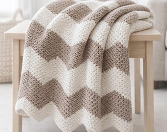 Crochet Zigzag Blanket Pattern PDF Chevron Blanket Colorful Throw Easy Cozy Design