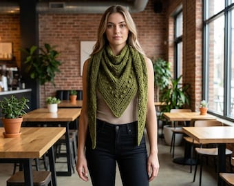 Crochet Shawl Pattern PDF, Triangle Shawl, Easy Wrap, Textured Bobble Stitch