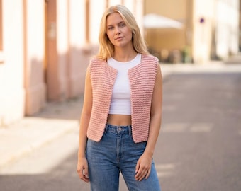 Chunky Knit Vest Pattern PDF, Boxy Sweater Vest, Garter Stitch Top, Easy Knitwear