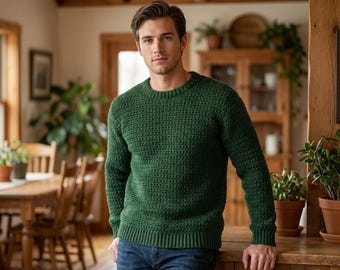 Crochet Mens Sweater Pattern PDF – Easy Crew Neck Sweater, Classic Pullover XS 5XL