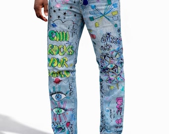 Jean Street art size M men's original handmade CUSTOMIZABLE
