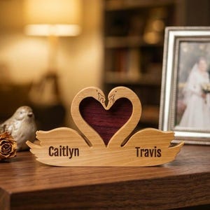 Personalized Padauk & Linden Swan Couple, 5th Anniversary Gift, Wood Decor