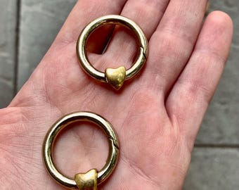 Gold Heart Ear Weights, Ear Hangers, Statement Earrings for gauged ears (4mm+)