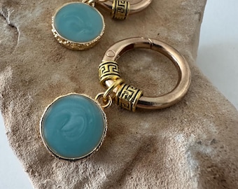 6g Gold Earweights – Blue Ear Hangers for Tunnels, Earrings for Stretched Ears (5mm+)