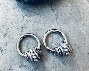 Pesas para orejas de aro chapadas en plata: pesas para orejas góticas, colgador de túnel de 8 g, colgadores de orejas estiradas punk (8 g, calibre de 3 mm+)