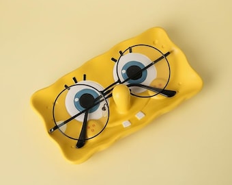 Cartoon Sponge Eyeglass Holder Stand, Funny Desk Organizer Tray, Character Decor Nightstand Sorter
