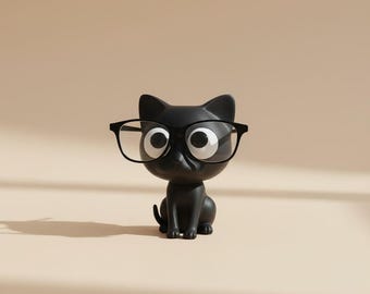 Black Cat Eyeglass Holder Stand: Whimsical Desk Decor for Cat Lovers