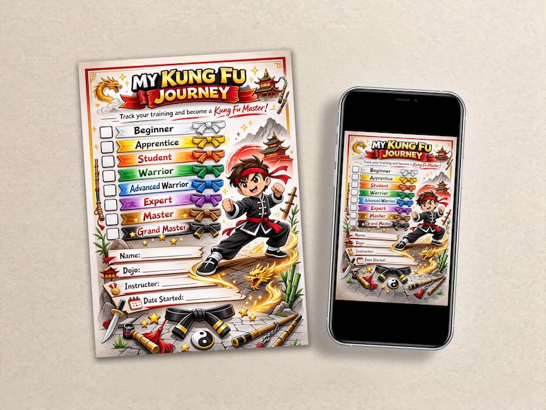 Kids Kung Fu Progress Tracker, Martial Arts Training Chart, Wushu ...
