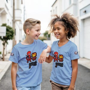 Iron Man and Deadpool Kids T-Shirt | Iron Man and Deadpool Fan Shirt | Boys and Girls Casual Tee | Birthday Gift for Superhero Lovers image 1