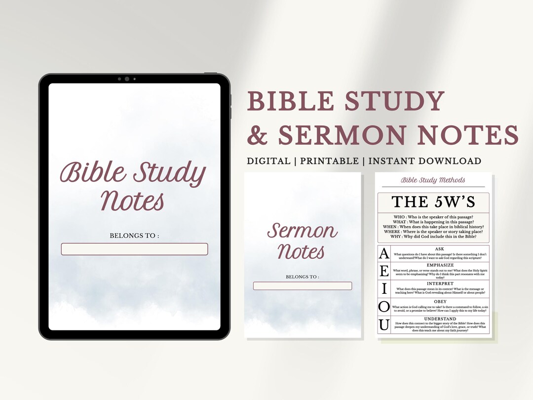 Digital Journal Sermon Notes Worksheets Printable, Bible Study ...