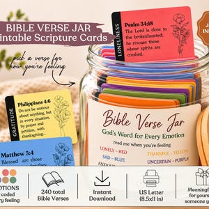 DIY Jar Bible Verses for Emotions, Read Me When Feeling Printable Cards, Scripture Jar Notes, Prayer Jar Kit Christian Gift