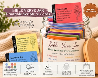 DIY Jar Bible Verses for Emotions, Read Me When Feeling Printable Cards, Scripture Jar Notes, Prayer Jar Kit Christian Gift