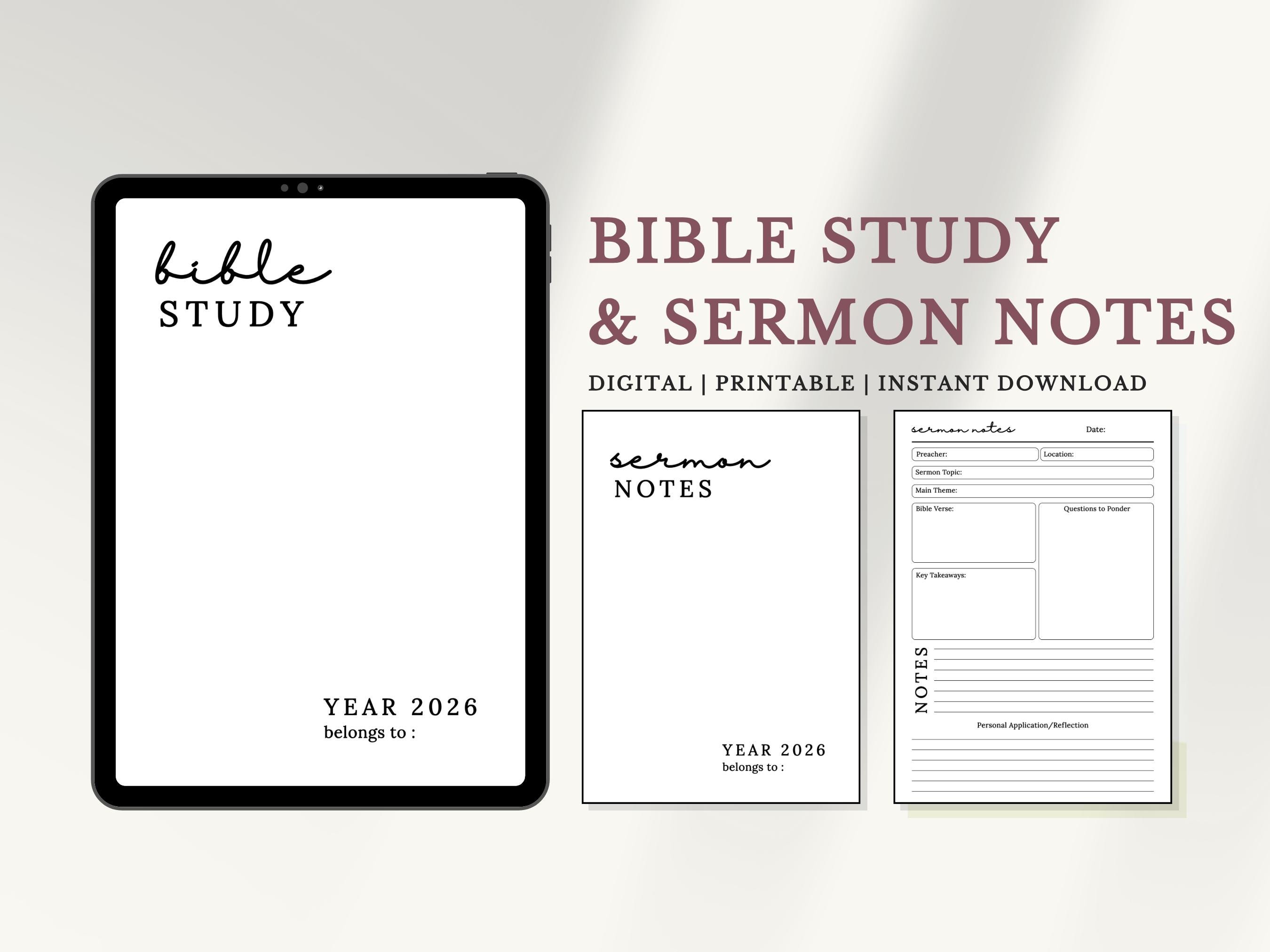 Printable Bible Study Journal Template Guide and Sermon Notes Instant ...