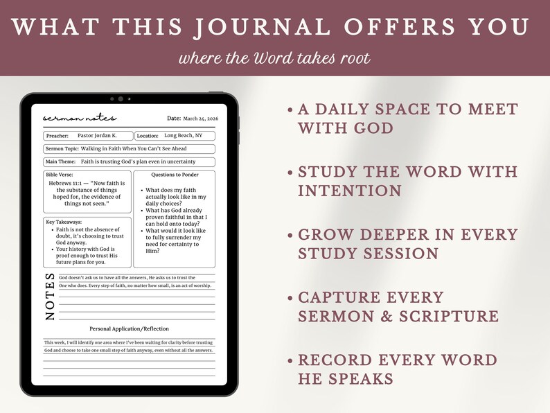 Printable Bible Study Journal Template Guide and Sermon Notes Instant ...