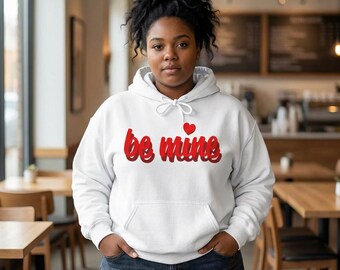 Sudadera con capucha y tipografía "Be Mine Heart" / Sudadera de San Valentín