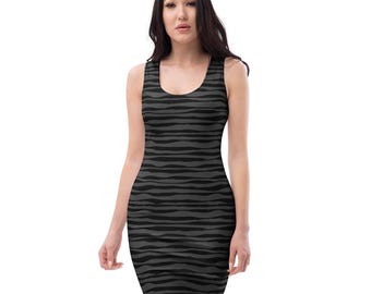 Vestido ajustado con estampado integral – Tejido elástico de microfibra ajustado