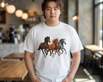 Running Horses Graphic T-Shirt | Vintage Horse Art Tee | Unisex Casual Shirt | Nature Animal Design