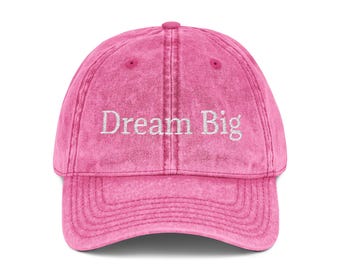 Gorra vintage "Sueña en grande" / Gorra de béisbol bordada con efecto desgastado