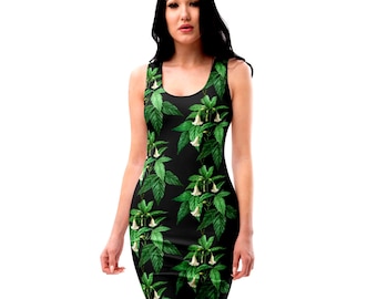 Vestido ajustado con estampado botánico – Tejido elástico de microfibra ajustado