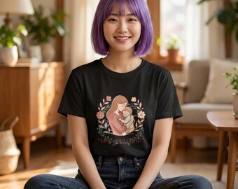 Camiseta con ilustración de madre y bebé / Amor y vínculo, abrazo floral