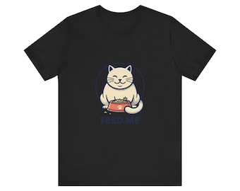 Camiseta "Aliméntame, gato" / Camiseta con ilustración de gato juguetón
