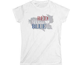 Camiseta gráfica azul vino tinto / Camiseta para amantes del vino, tipografía de colores patrióticos