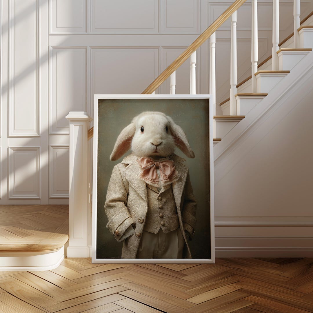 Vintage Bunny Portrait Art, Victorian Rabbit Print, Whimsical Nursery ...