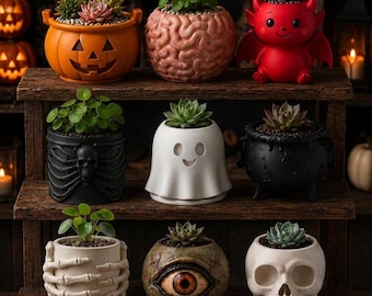 Halloween Planter STL Bundle of 9 | 3D Printable Succulent Pots |  Spooky Halloween Home Decor Gift