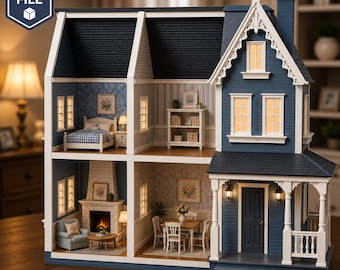 Victorian Dollhouse STL File | 3D Printable Two-Story Miniature House Instant Download