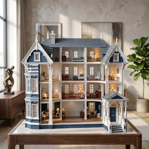 Victorian Mansion Dollhouse STL File | 3D Printable Three-Story Miniature House Download