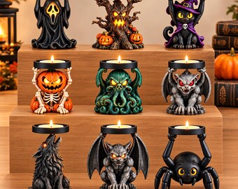 Halloween Candle Holder STL Bundle of 9 | 3D Printable Horror Monster Tealight Stand Download