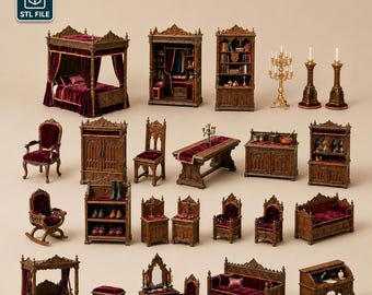 Dollhouse Furniture STL Bundle | Gothic Victorian Miniature Set | 25 Pieces | 1:12 Scale | 3D Printable Files