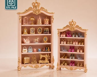 Miniature 1:12 scale Doll house Shelf  |  Princess Dollhouse Accessories STL Bundle | 3D Printable Shoe Rack Decor Set