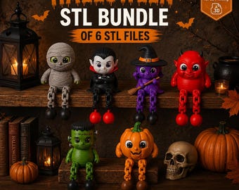 Halloween Flexi Character STL Bundle | 3D Printable Articulated Mummy Vampire Witch Set Download