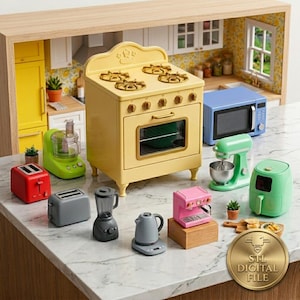 Miniature Kitchen Appliance STL Bundle | 3D Printable Dollhouse Kitchen Set Download