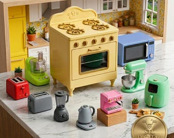 Miniature Kitchen Appliance STL Bundle | 3D Printable Dollhouse Kitchen Set Download