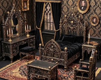 Halloween Skull Bedroom STL Bundle | 3D Printable Dark Dollhouse Miniature Furniture Download