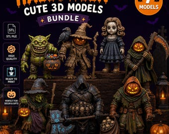 Halloween Figure STL Bundle | 3D Printable Scarecrow Witch Reaper Monster Set Download