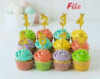 Paquete de archivos STL para decoración de tartas con forma de corona / Conjunto de números y letreros imprimibles en 3D para decoración de tartas de cumpleaños