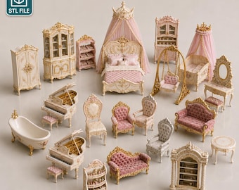 Princess Dollhouse Furniture STL Bundle | 20 Piece Baroque Royal Miniature Set