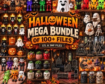 Paquete Mega de Halloween con más de 100 archivos STL y 3MF / Decoración espeluznante, soportes flexibles y portavelas (descarga digital)