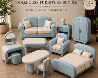 Modern Dollhouse Furniture STL Bundle | 3D Printable 1:12 Miniature Room Set Download