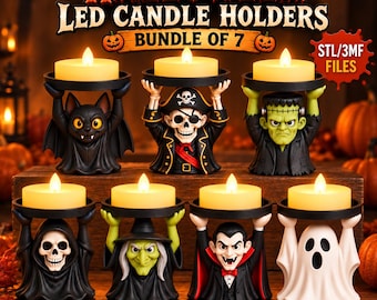 Halloween Candle Holder STL/3MF Bundle | 3D Printable| Dark Fantasy Decor | Set of 7