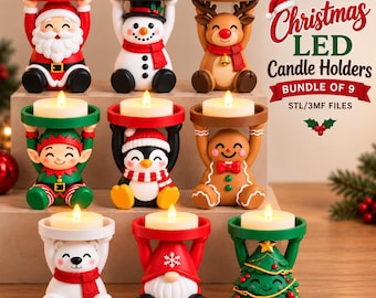 Christmas Candle Holder STL/3MF Bundle | 3D Printable Santa Bundle (9 Files)