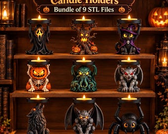 Halloween Candle Holder STL Bundle of 9 | 3D Printable Horror Monster Tealight Stand Download