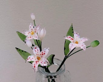 Handblown Glass Lily Flower - Pink Spotted Lily Sculpture for Home Decor-Graduation Keepsake-Wedding Season Gift